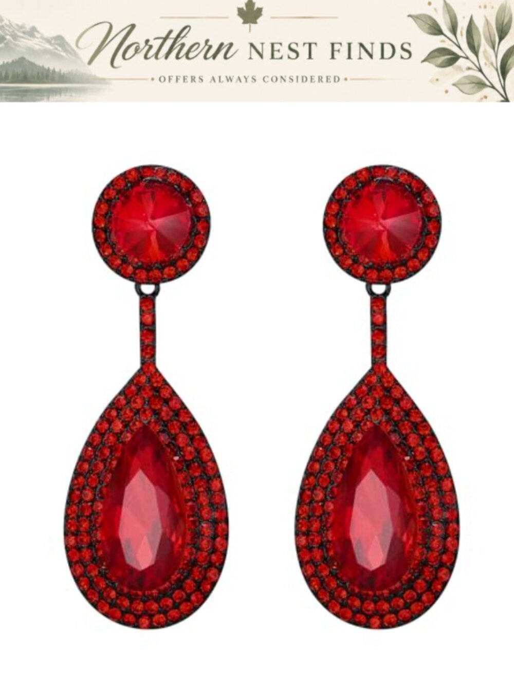 Crystal Teardrop Dangle Earrings Wedding Bridal Zinc Alloy Push Back